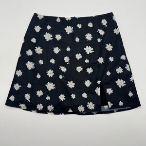 Princess Polly‎ Black Daisy Floral Mini A Line Skirt Side Slit Womens Size 4 US